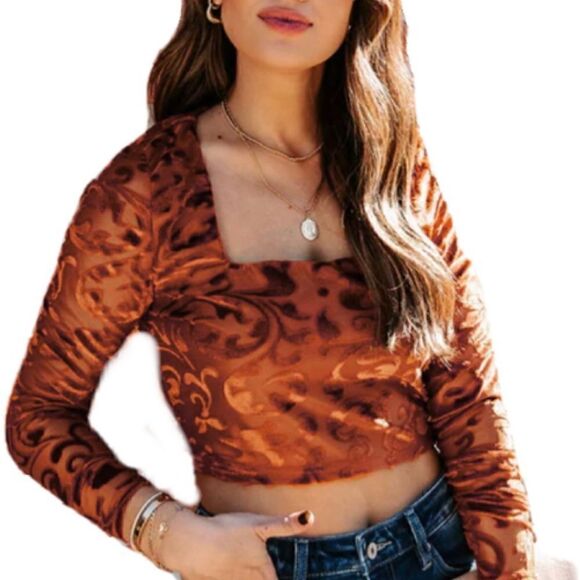 On Twelfth Tops - New On Twelfth Velour Long Sleeve Crop Top Small